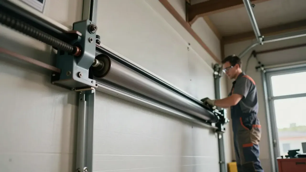 Illustrative image: technician working on garage door hardware