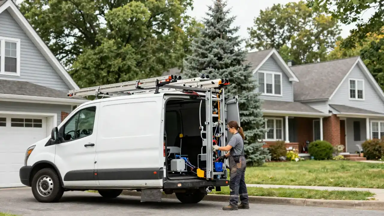 Illustrative image: service van parked on a residential street